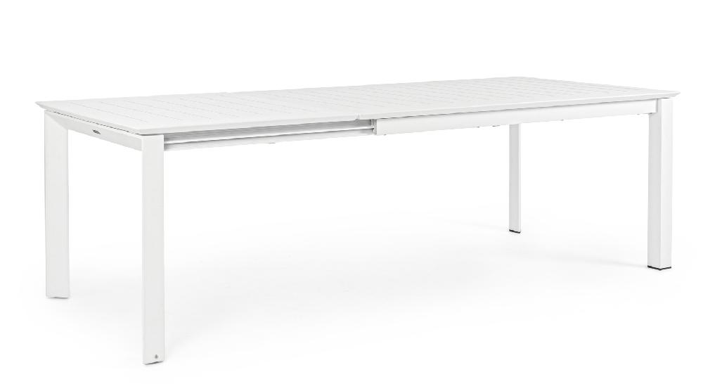 Mesa extensible "KONNOR" 160-240x100 blanca tablero de láminas de aluminio para jardín y terraza