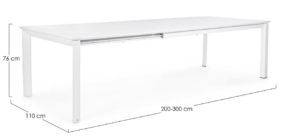 Mesa Extensible "KONNOR" En Aluminio Blanco 200-300x110 Para Jardín Y Terraza