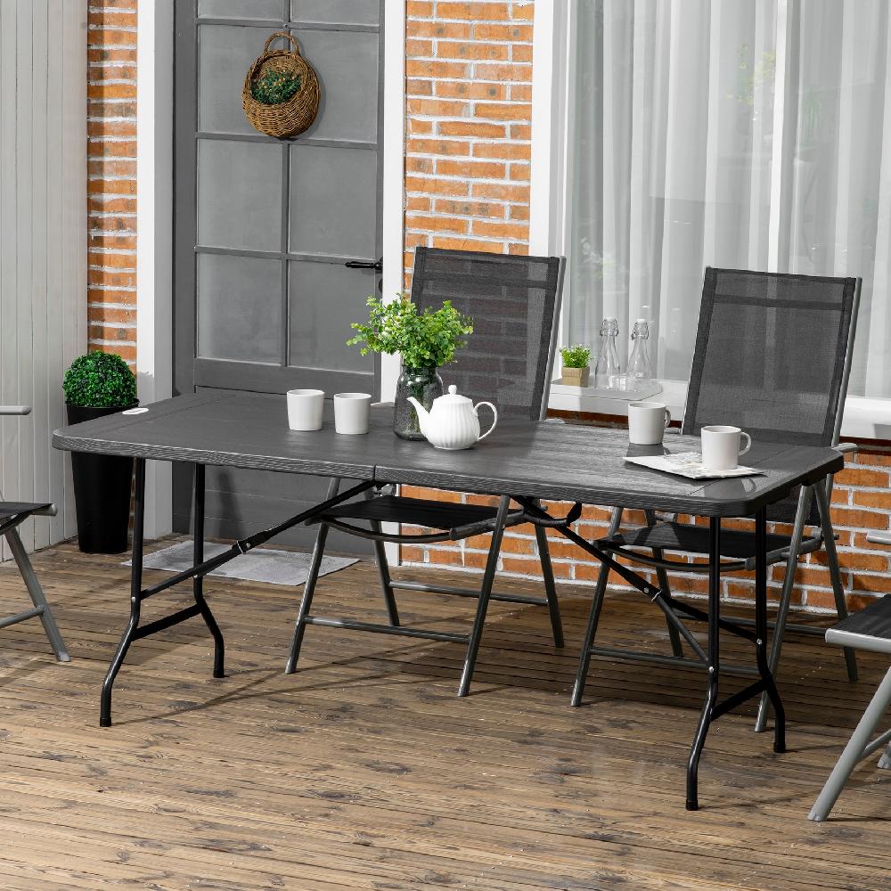Mesa Jardín Plegable Outsunny HDPE Acero Gris Oscuro 180x75.5x73 Cm 84G-004V00CG