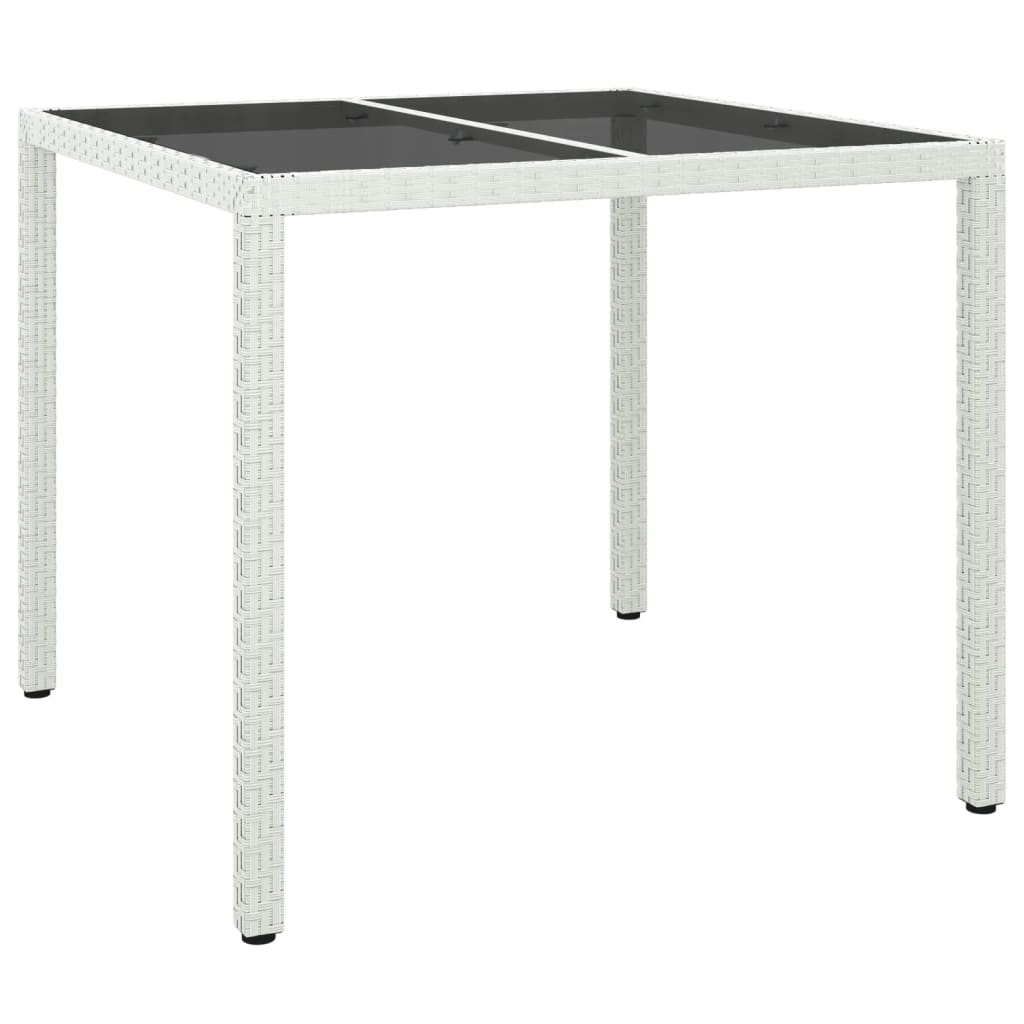 Mesa Jardín Vidrio Templado Ratán Sintético 90x90x75 Cm Blanco