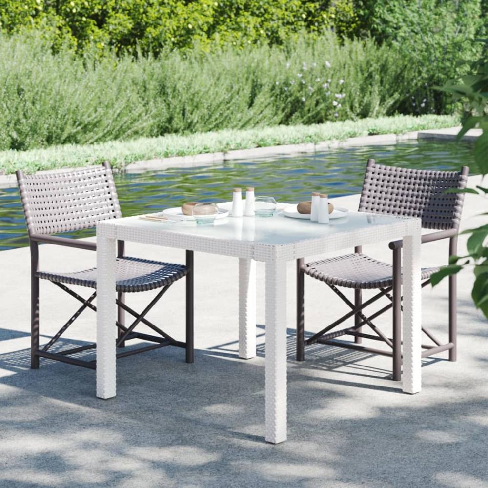 Mesa jardín vidrio templado ratán sintético 90x90x75 cm blanco
