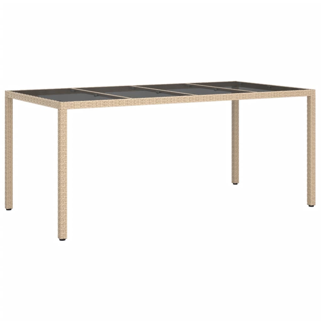 Mesa Jardín Vidrio Templado Ratán Sintético Beige 190x90x75 Cm