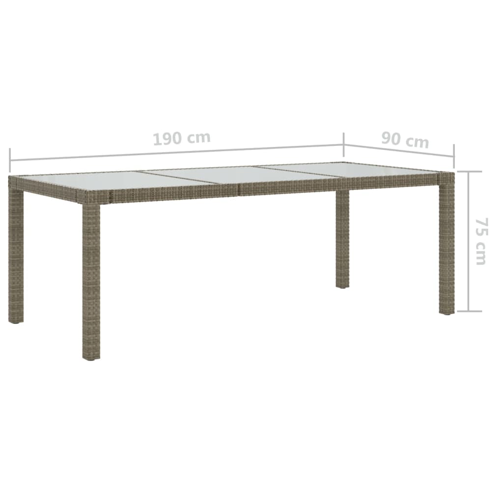 Mesa Jardín Vidrio Templado Ratán Sintético Gris 190x90x75 Cm