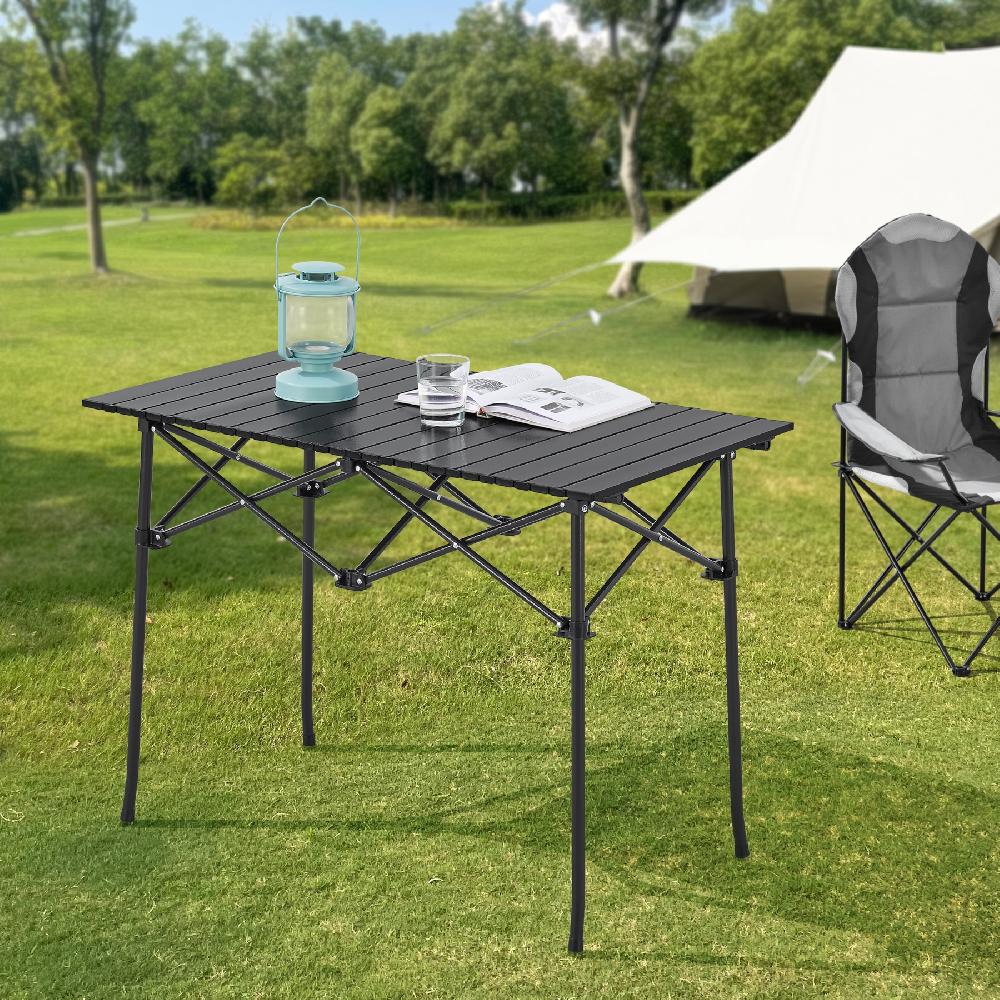 Mesa plegable camping Castilenti aluminio 94x55x68 cm - Negro [en.casa]