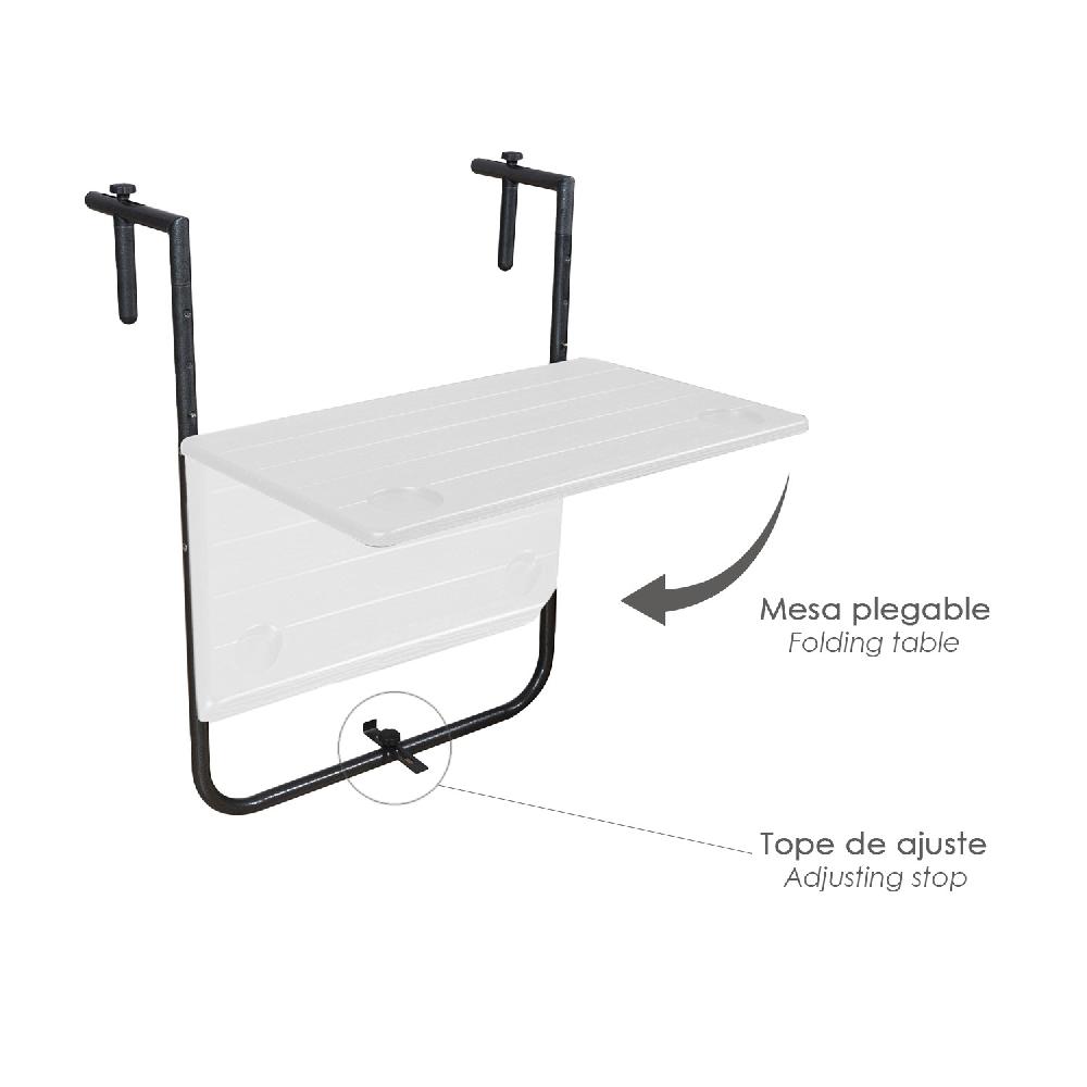 Mesa Plegable Colgante Para Balcones / Terrazas 36x60 Cm. Altura Regulable
