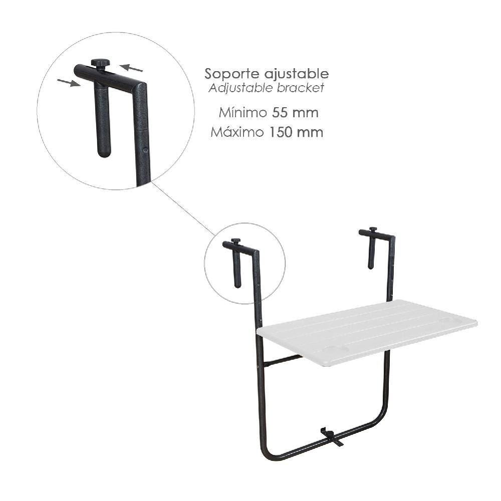 Mesa Plegable Colgante Para Balcones / Terrazas 36x60 Cm. Altura Regulable