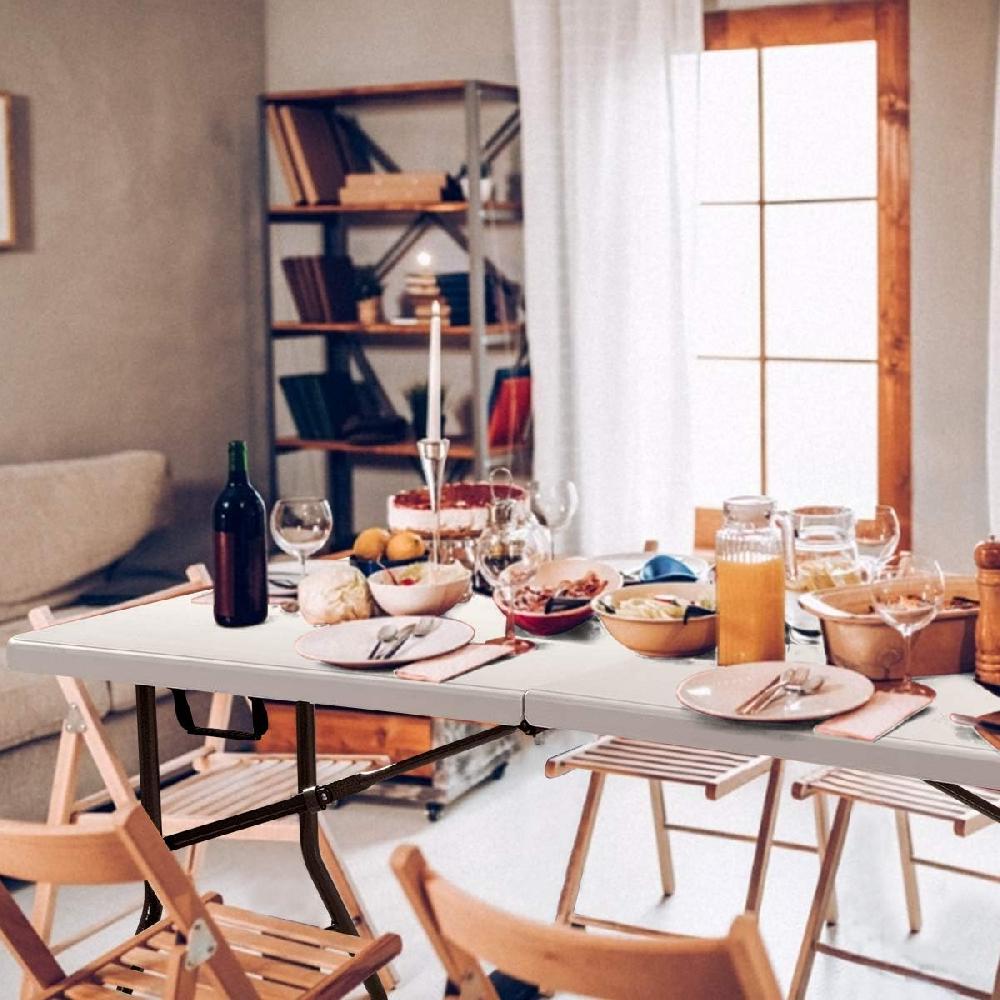 Mesa Plegable De Plástico De Carga Máxima 150 Kg Material De HDPE Y Acero Resistente Con Cerraduras Reforzadas Patas Antideslizantes 153 X 74 X 74cm