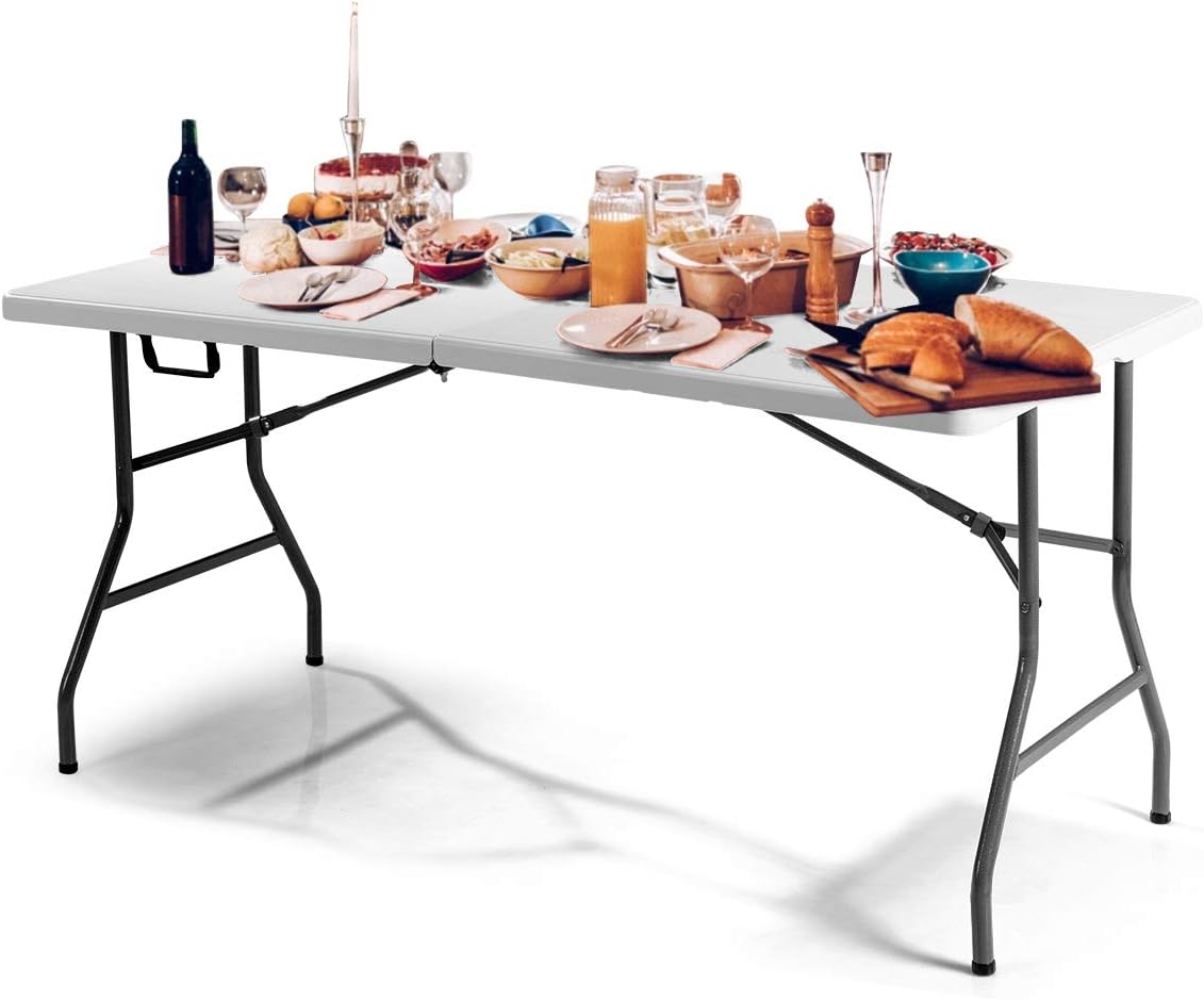 Mesa Plegable de plástico de Carga máxima 150 kg Material de HDPE y Acero Resistente con cerraduras reforzadas Patas Antideslizantes 153 x 74 x 74cm