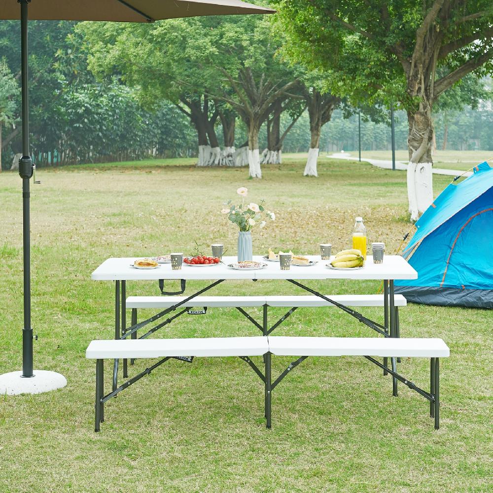 Mesa Plegable Ljusnarsberg Exterior Metal/pl√°stico 180x75x72cm - Blanco [en.casa]