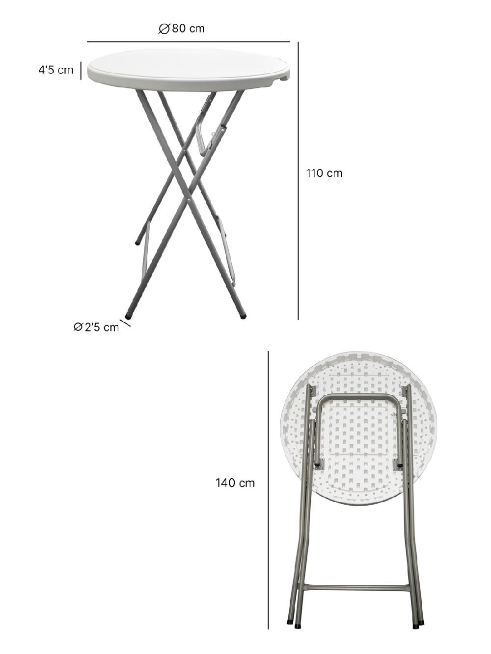 Mesa Plegable Redonda 80x110cm Blanca Catering | Mesa Resina Con Patas De Acero Plegable Para Eventos Terraza Y Camping | 2 Unidades (Blanca)