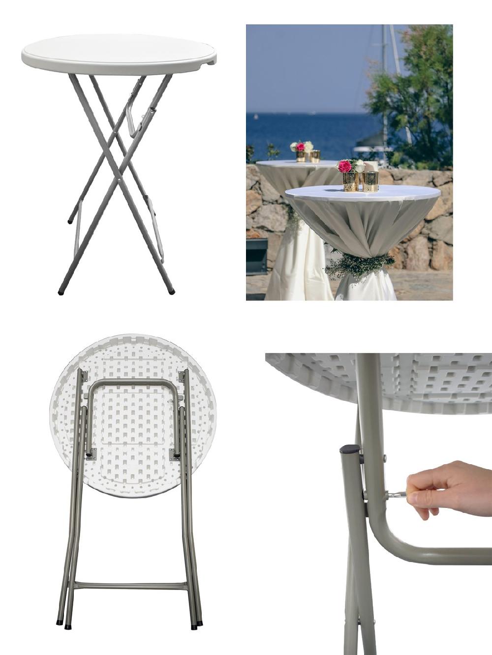 Mesa Plegable Redonda 80x110cm Blanca Catering | Mesa Resina con Patas de Acero Plegable para Eventos terraza y camping | 2 Unidades (Blanca)