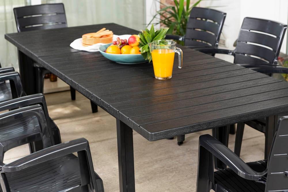 Mesa Rectangular Extensible 180/240x90 Cm Para Exteriores/jardín En Acero Pintado Con Tapa De Polietileno Efecto Madera Thomas XL Antracita