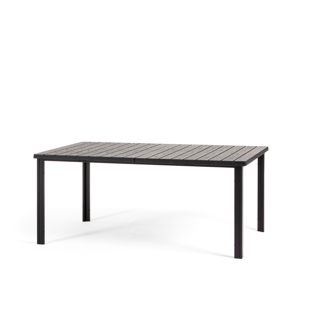 Mesa Rectangular Fija 180x90 Cm Para Exterior/jardín En Acero Pintado Con Tablero De Lamas En Polietileno Efecto Madera Thomas Antracita