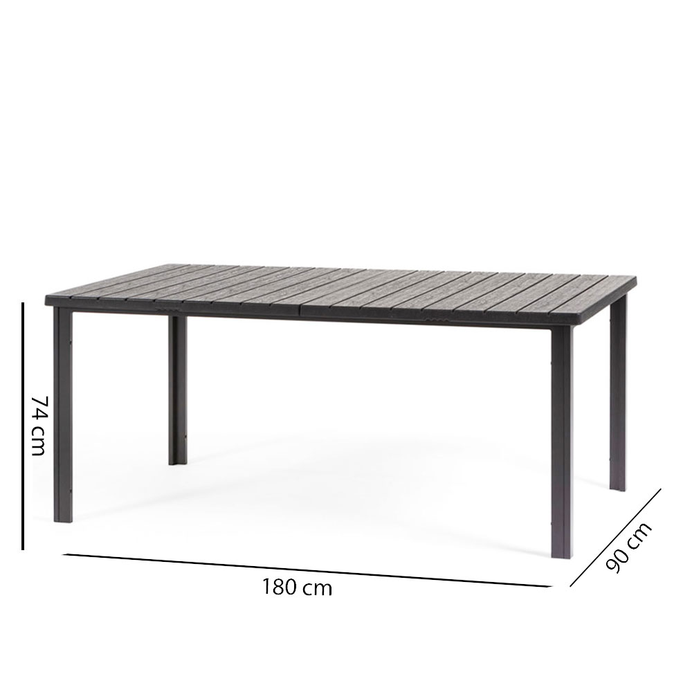 Mesa Rectangular Fija 180x90 Cm Para Exterior/jardín En Acero Pintado Con Tablero De Lamas En Polietileno Efecto Madera Thomas Antracita