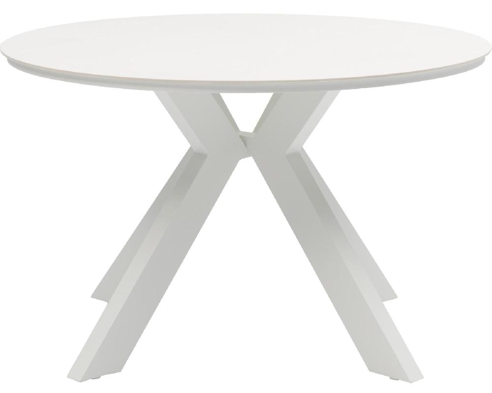 Mesa Redonda Bais Diam.120x75cm Exterior Y Jardín De Aluminio Blanco Y Top Mesa Porcelánico Beige