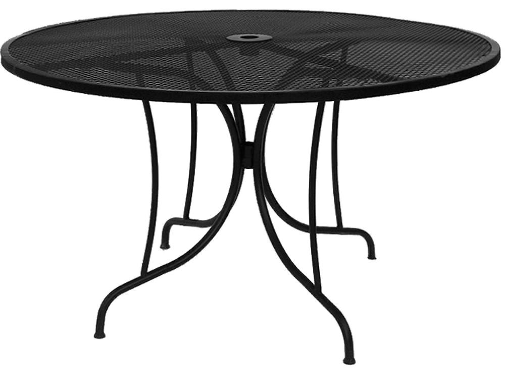 Mesa redonda de exterior de acero enrejado negro Ø122 con agujero para sombrilla Kiwi
