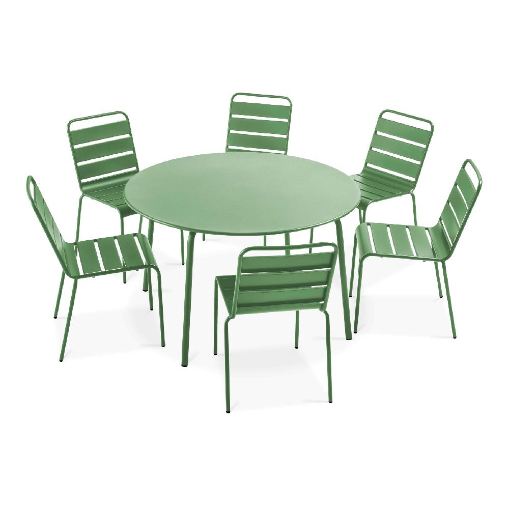 Mesa Redonda De Jardín Y 6 Sillas De Metal Verde Cactus Palavas - Oviala