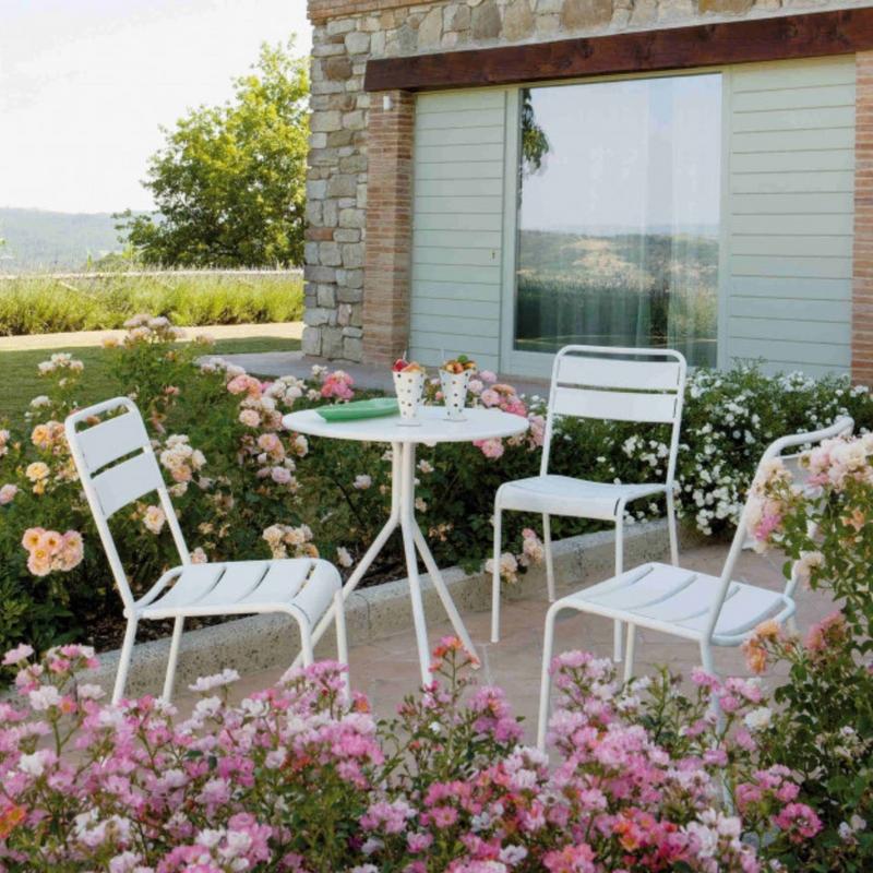 Mesa Redonda De Metal Para Jardín "Twist15" Cm 65x65 75h Blanco Perla