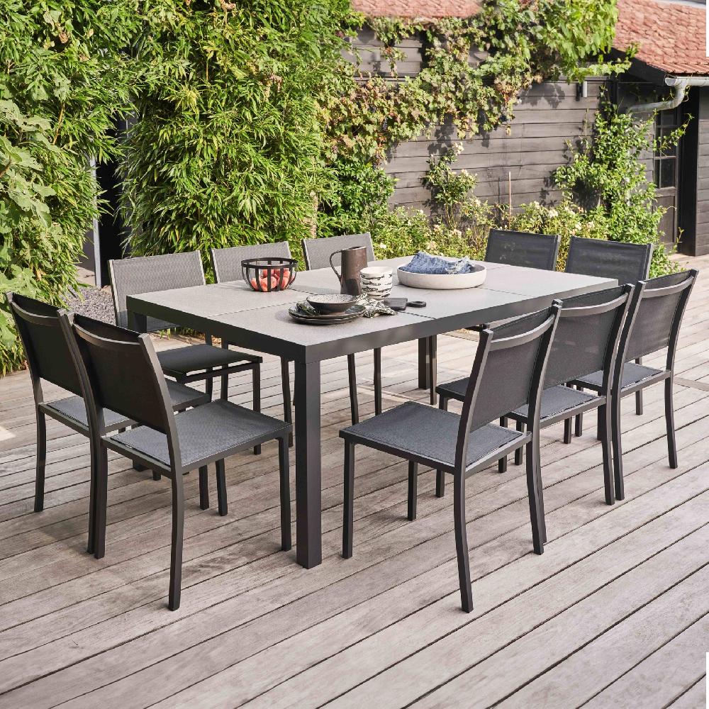 Mesa Y 10 Sillas De Jardín De Aluminio Y Cerámica Gris Tivoli - Oviala