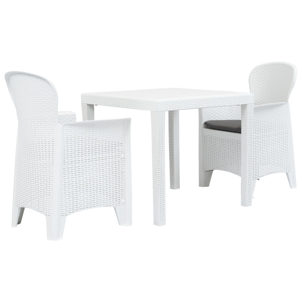 Mesa y sillas de jardín 3 piezas | Conjunto de comedor | Conjunto de descanso plástico blanco aspecto ratán CFW213190