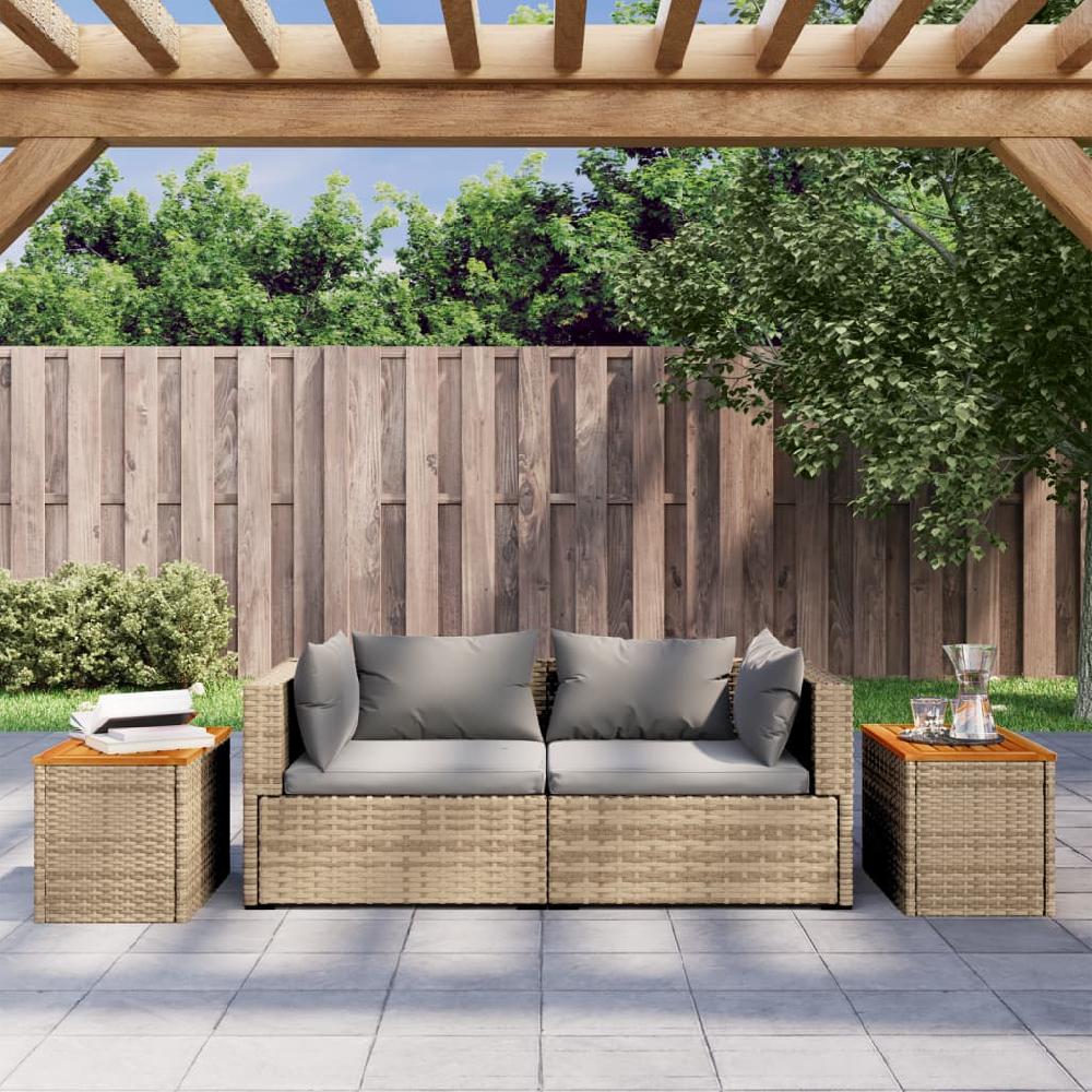 Mesas Auxiliares De Jardín 2 Piezas De Madera Maciza De Ratán Beige