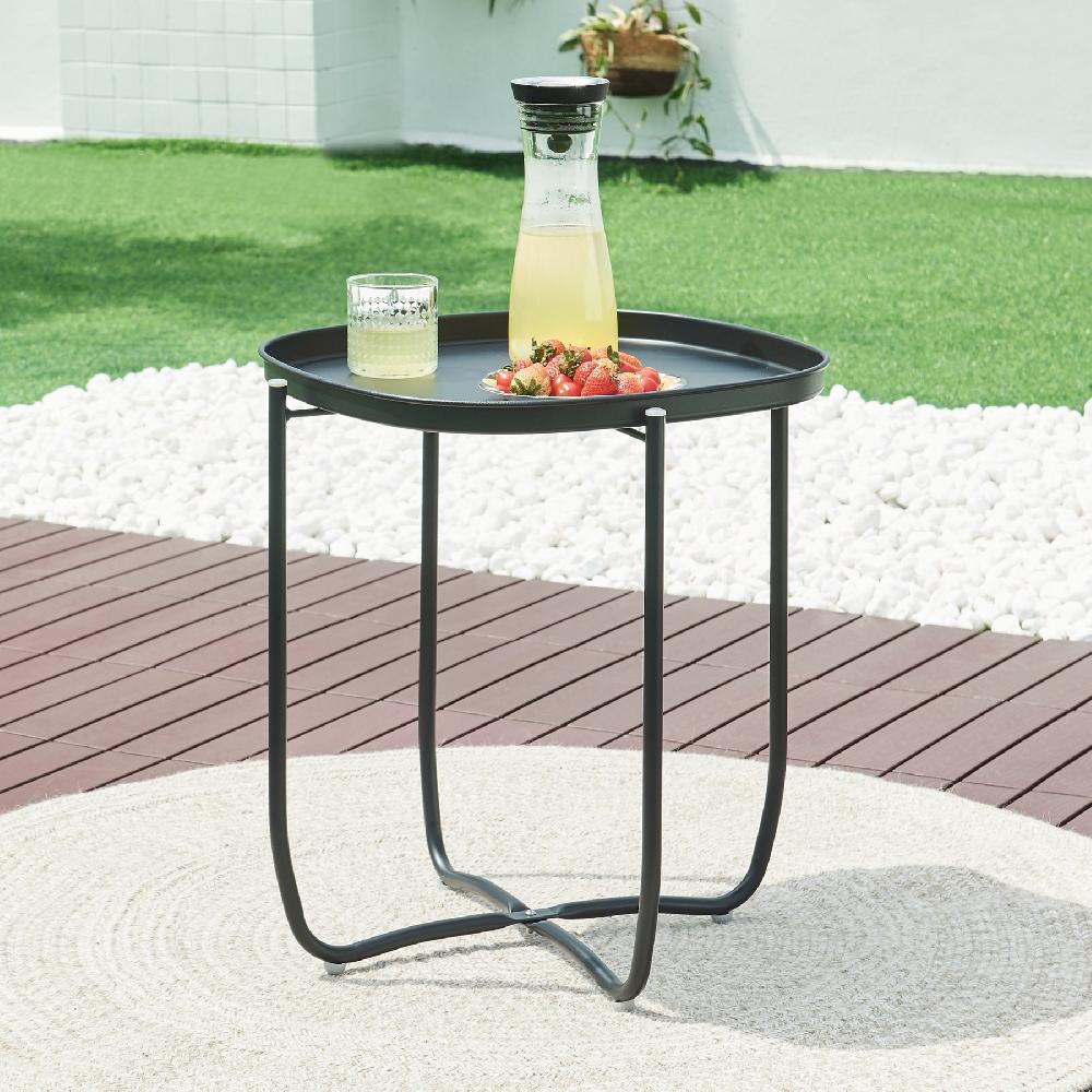 Mesita de jardín Sandefjord acero 53x46x46cm - Negro [en.casa]