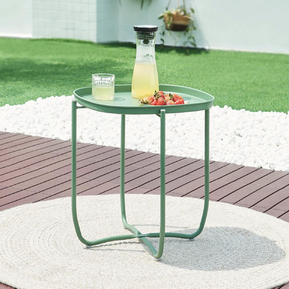 Mesita de jardín Sandefjord acero 53x46x46cm - Verde [en.casa]