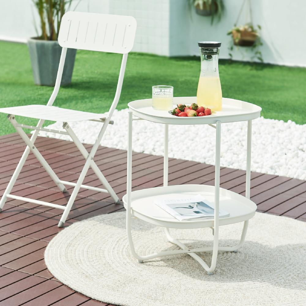 Mesita De Jardín Sandefjord Con 2 Bandejas Acero 57 5x46x46cm - Blanco [en.casa]