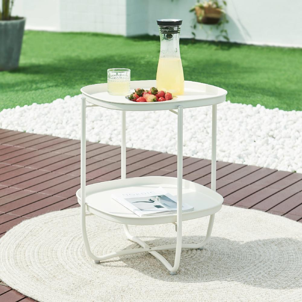 Mesita de jardín Sandefjord con 2 bandejas acero 57 5x46x46cm - Blanco [en.casa]