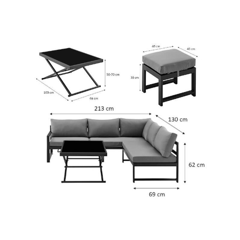 Mobiliario De Jardín Con Estructura De Aluminio Con Cojines Para 7 Personas Hipu Gris
