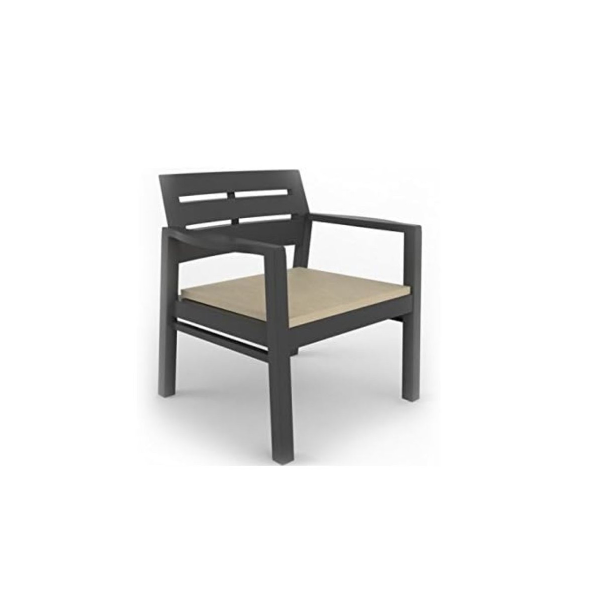 Mueble De Jardín 4 Piezas Sofá 2 Plazas Antracita + 2 Sillones + Mesa De Centro + 3 Cojines Crudo KZ GARDEN