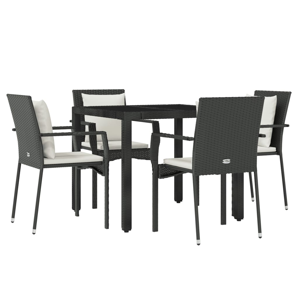 Muebles de comedor y cojines de jardín 5 piezas resina tejida negra 02_0014874