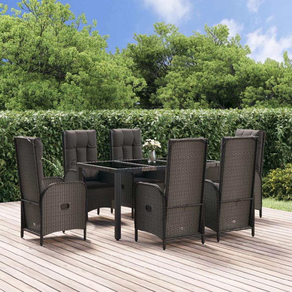 Muebles De Comedor Y Cojines De Jardín 7 Piezas Rattan Negro Y Gris