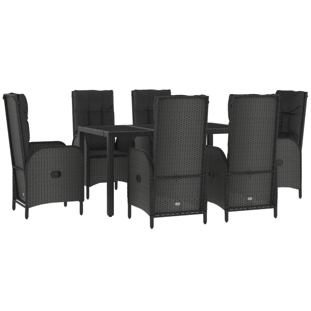 Muebles De Comedor Y Cojines De Jardín 7 Piezas Rattan Negro Y Gris
