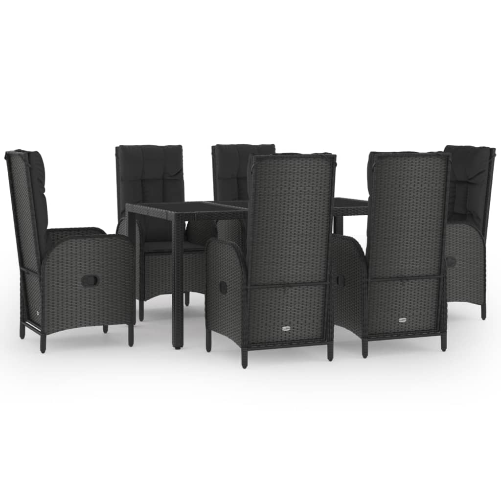 Muebles de comedor y cojines de jardín 7 piezas Rattan negro y gris