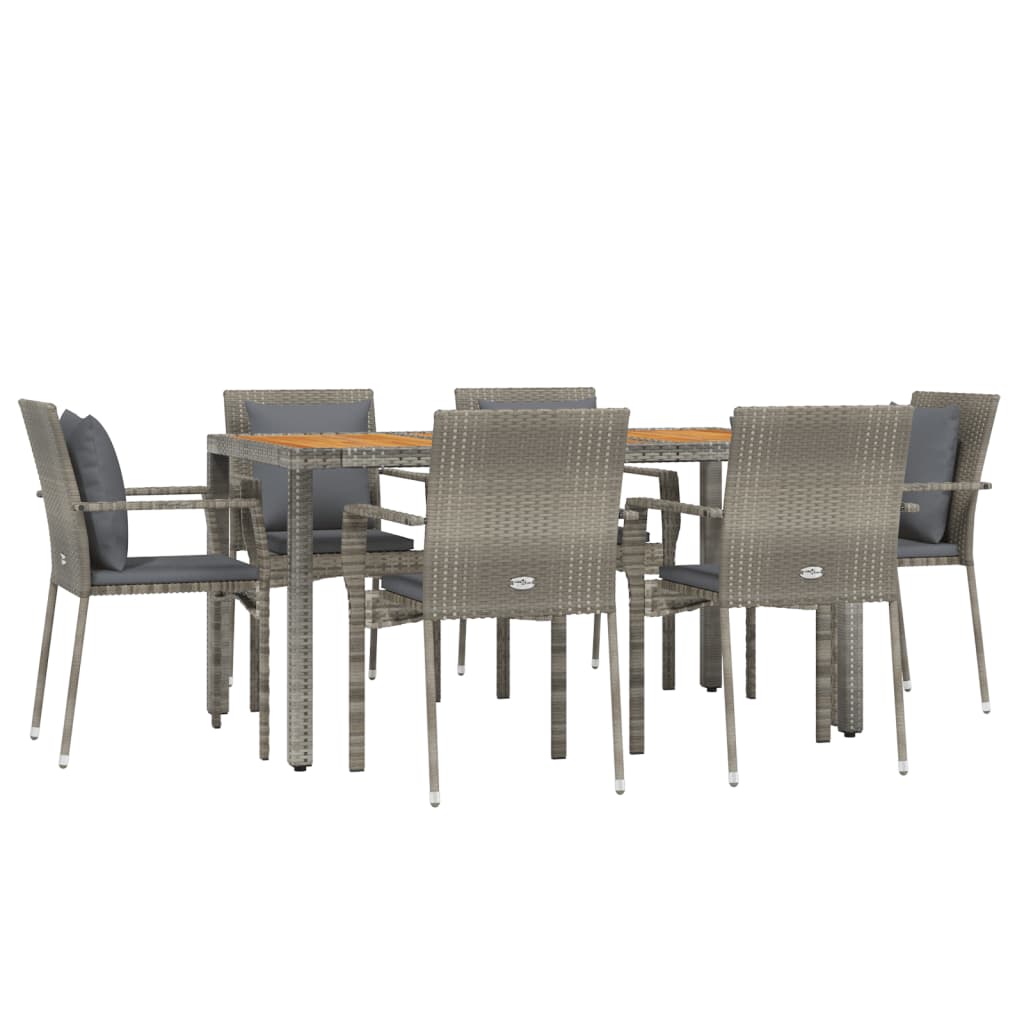 Muebles de comedor y cojines de jardín 7 piezas ratán gris 02_0014902