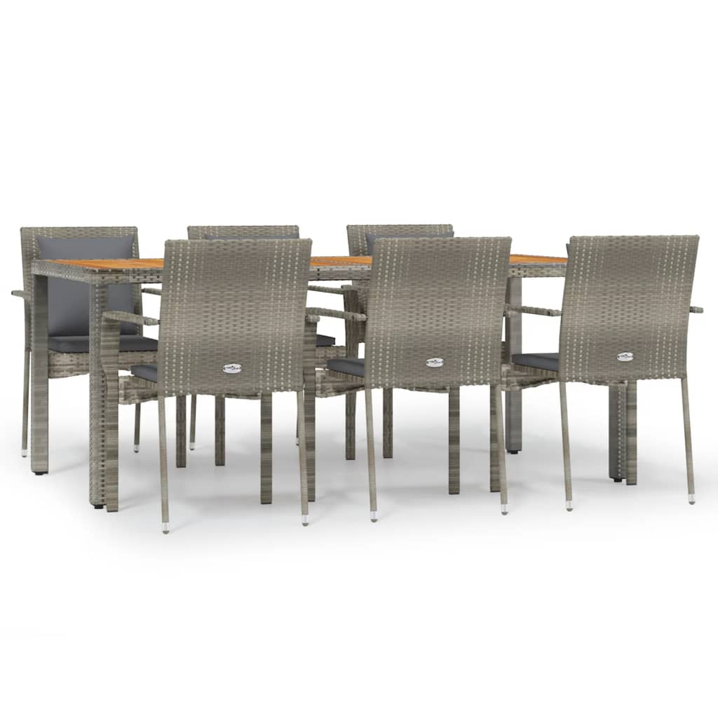 Muebles de comedor y cojines de jardín 7 piezas ratán gris