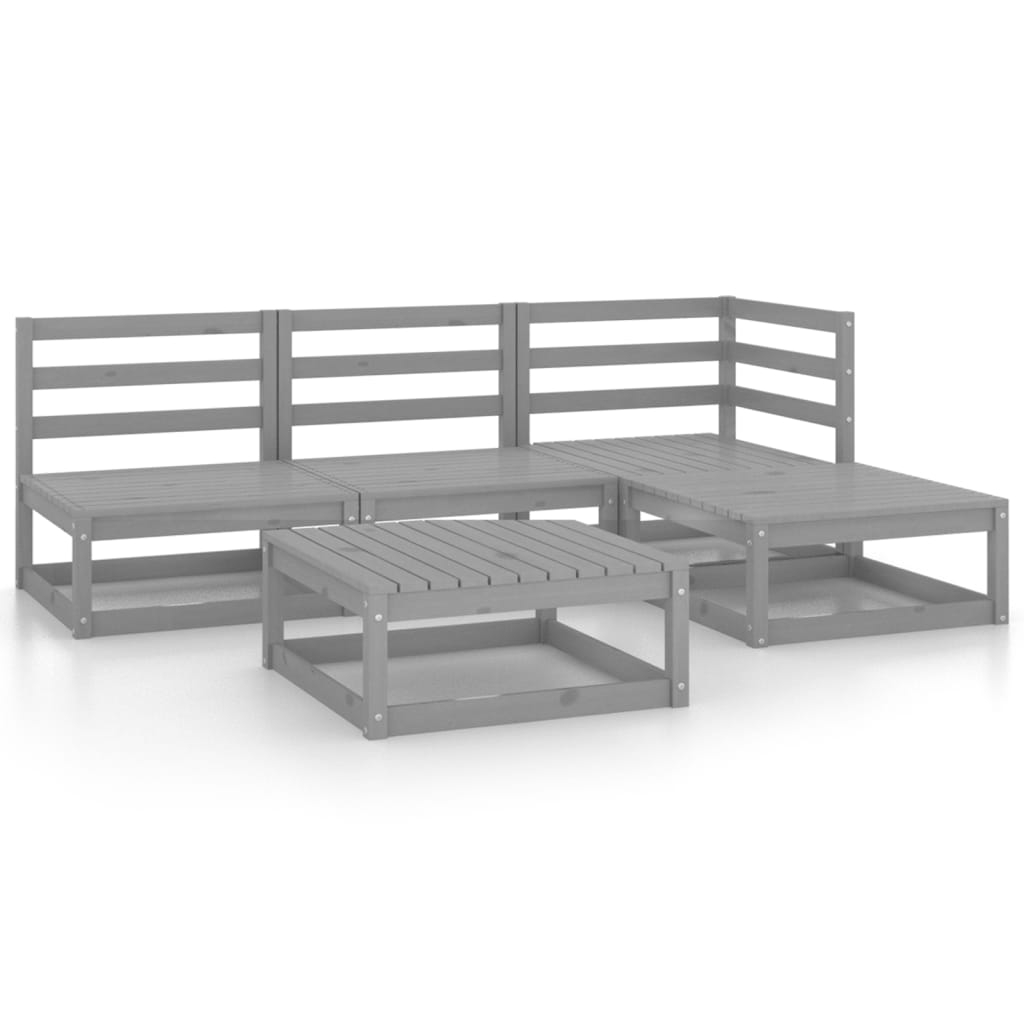Muebles De Jardín 5 Piezas Gris Madera Maciza De Pino