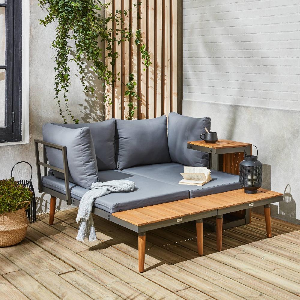 Muebles De Jardín De Aluminio Y En Madera De Acacia 4 Plazas Sao Paulo Antracita 140x68x65 Cm