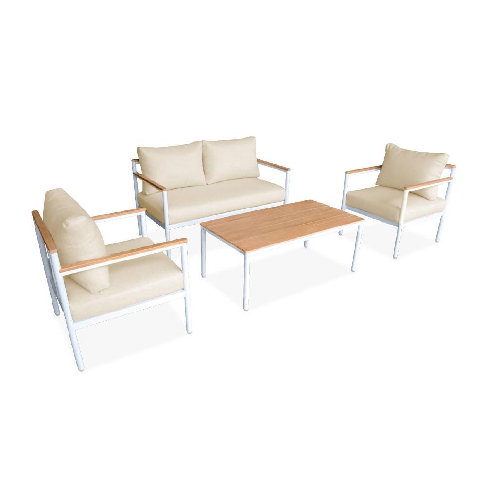 Muebles De Jardín De Madera Y Aluminio De 4 Plazas Arnedo Blanco 117.5x63.5x66 Cm
