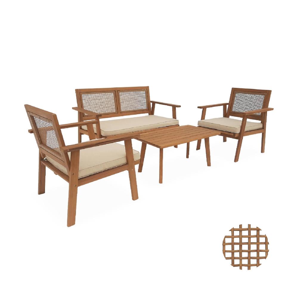 Muebles de jardín de madera y caña de 4 plazas Bohemia 117x64x74 cm