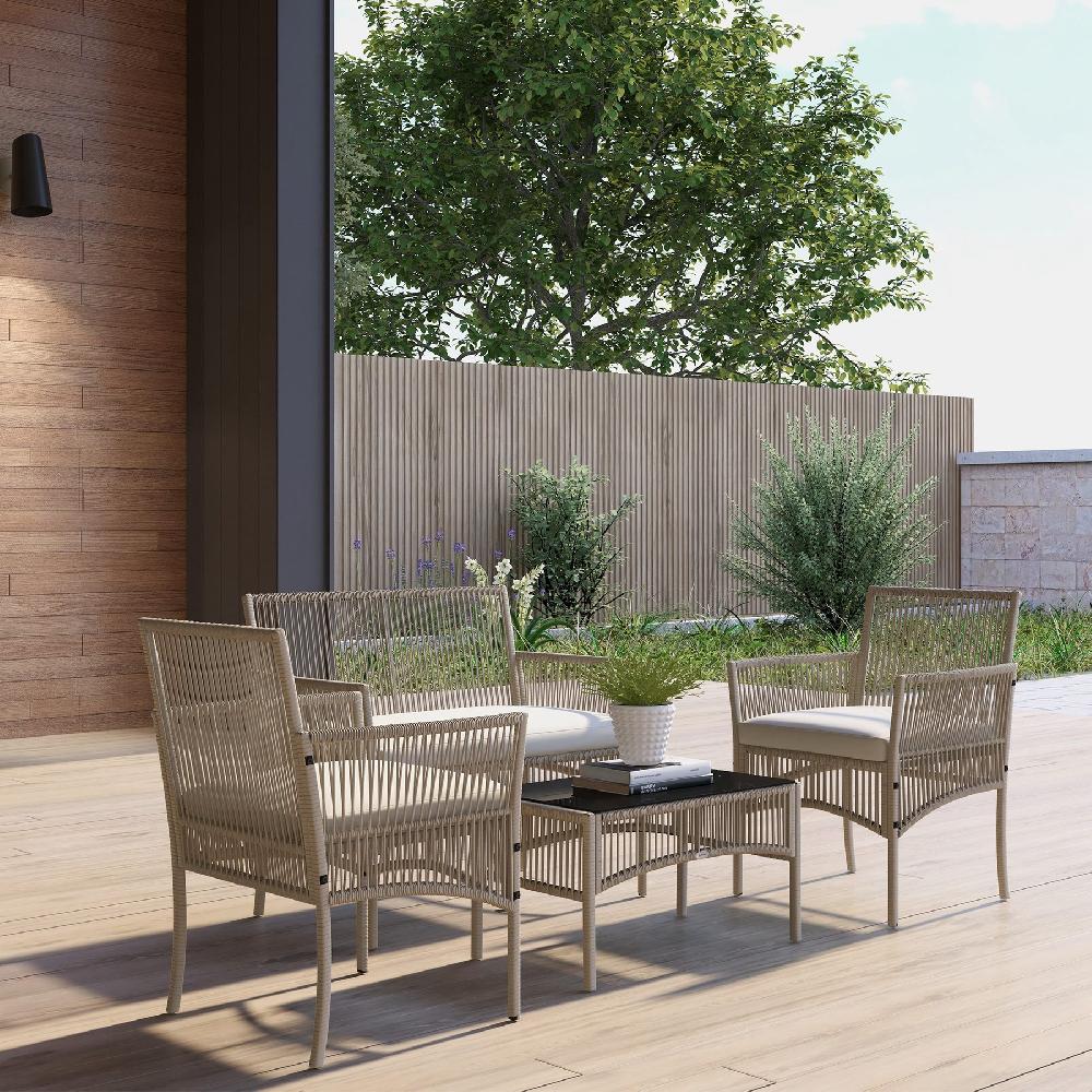 Muebles De Jardín OUTSUNNY Acero Ratán Caqui 100x56x80 Cm 860-303V00KK