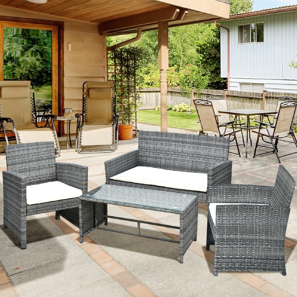 Muebles De Ratán OUTSUNNY Poliéster Ratán PE Vidrio Metal Gris 108.5x61.5x76.5 Cm 841-173