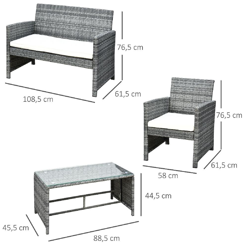 Muebles De Ratán OUTSUNNY Poliéster Ratán PE Vidrio Metal Gris 108.5x61.5x76.5 Cm 841-173