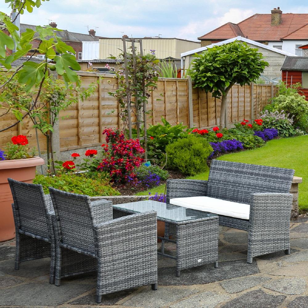 Muebles de Ratán OUTSUNNY Poliéster Ratán PE Vidrio Metal Gris 108.5x61.5x76.5 cm 841-173