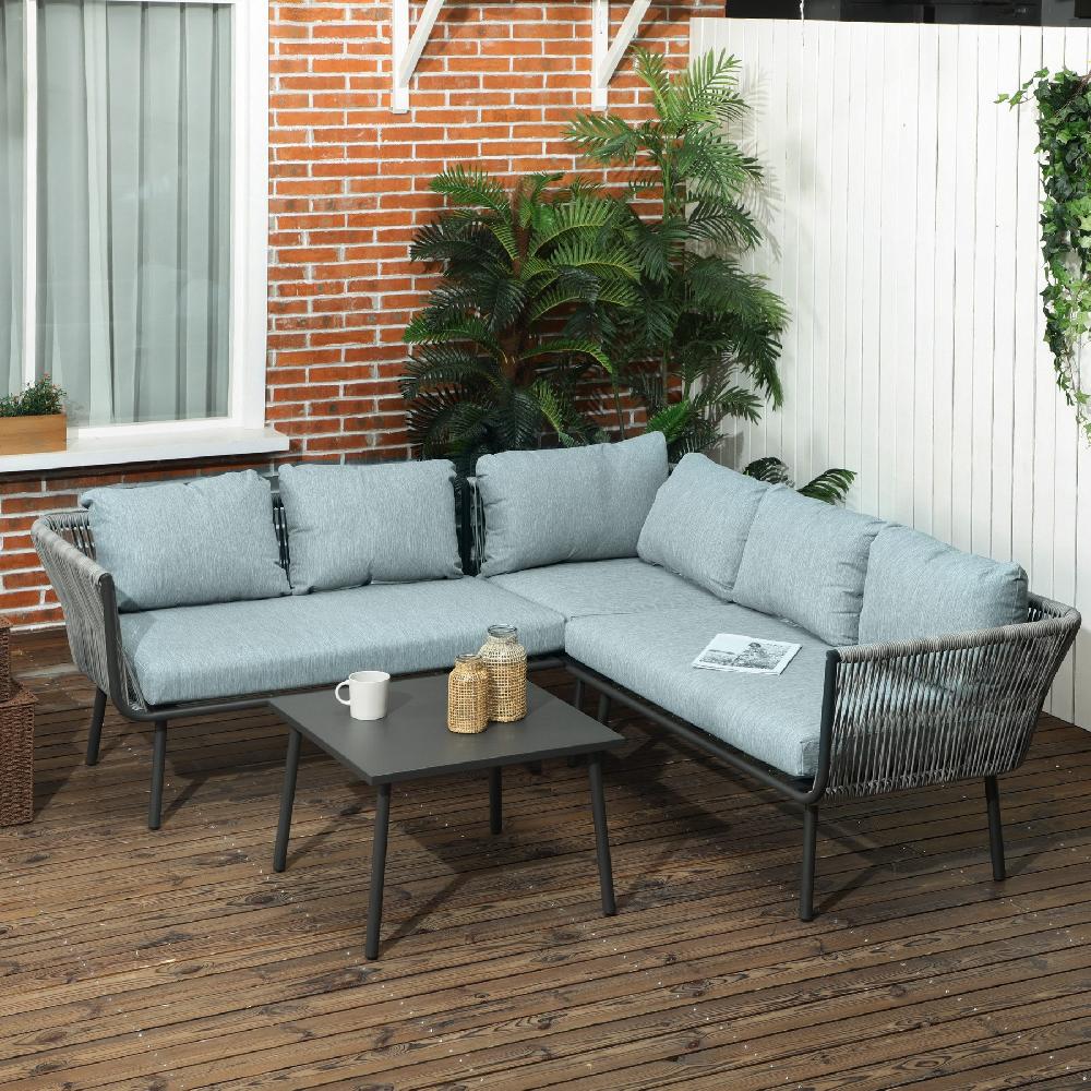 Muebles De Ratán OUTSUNNY Ratán PE Poliéster Espuma Aluminio Gris 120x71x65 Cm 860-275V00GY