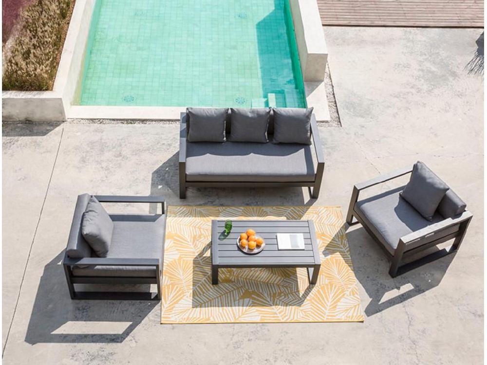 Muebles De Salón Para Jardín De Aluminio: Un Sofá De 3 Plazas 2 Sillones Una Mesa De Centro - MOLOKAI