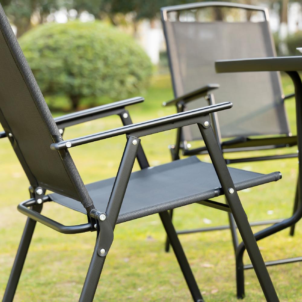 Muebles Jardín Con 4 Sillas Mesa Y Sombrilla Outsunny 80x80x70cm Negro_84B-695V01BK