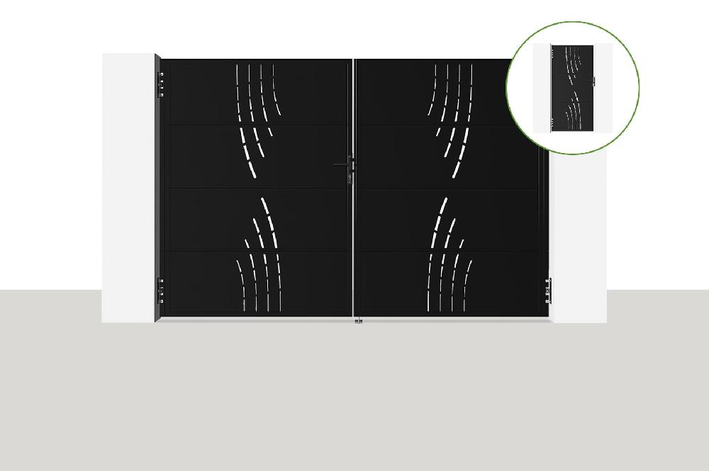 NALI Pack puerta batiente VELETA 3x2m + Puerta Al.200cm negro