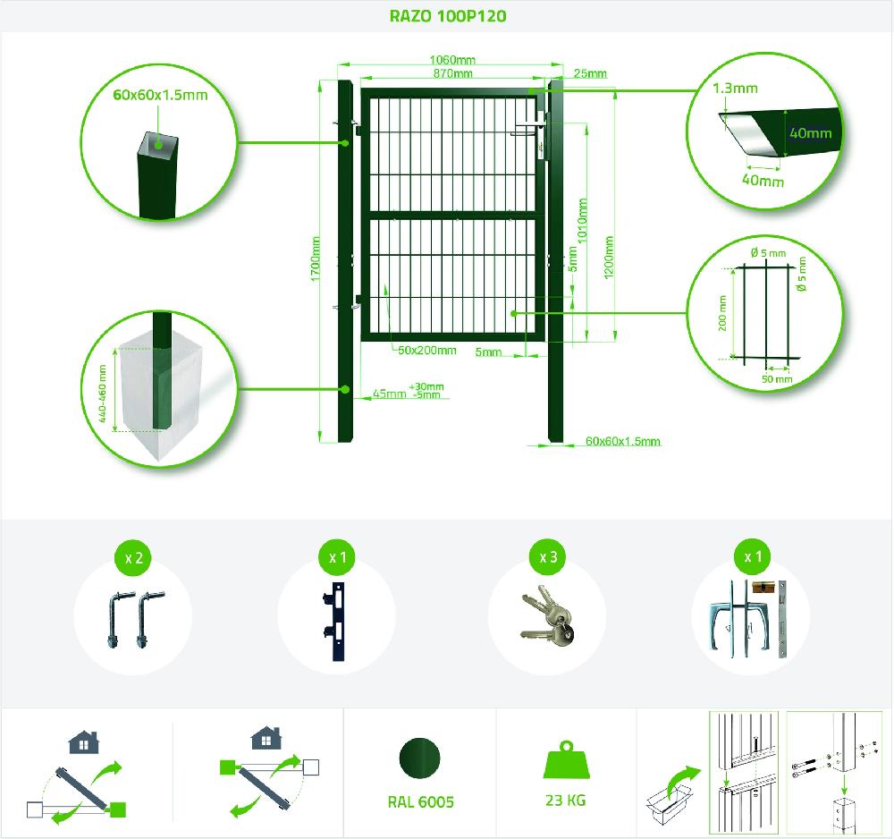 Pack Cancela Batiente De Rejilla RAZO 300B120 + Cancela VERDE De 1m